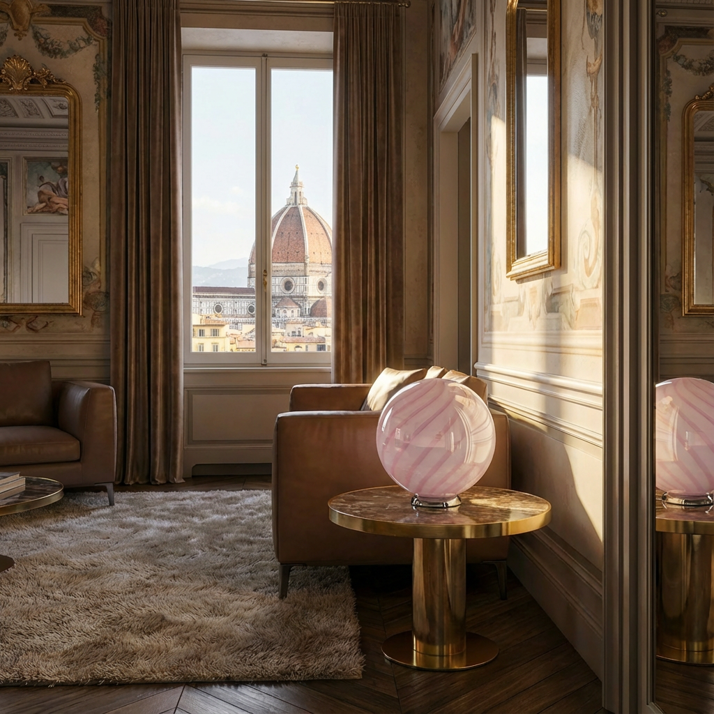 Lampada da tavolo Candy a sfera in vetro di Murano rosa marshmallow D30