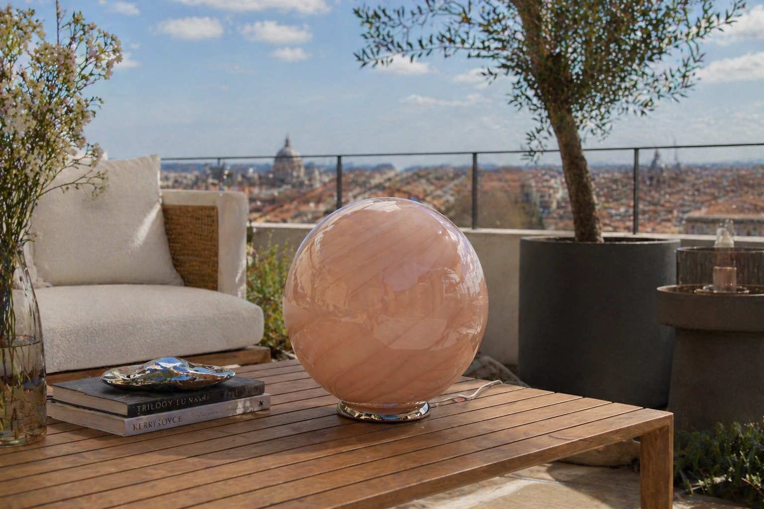 Candy Murano glass sphere table lamp peach swirl D40