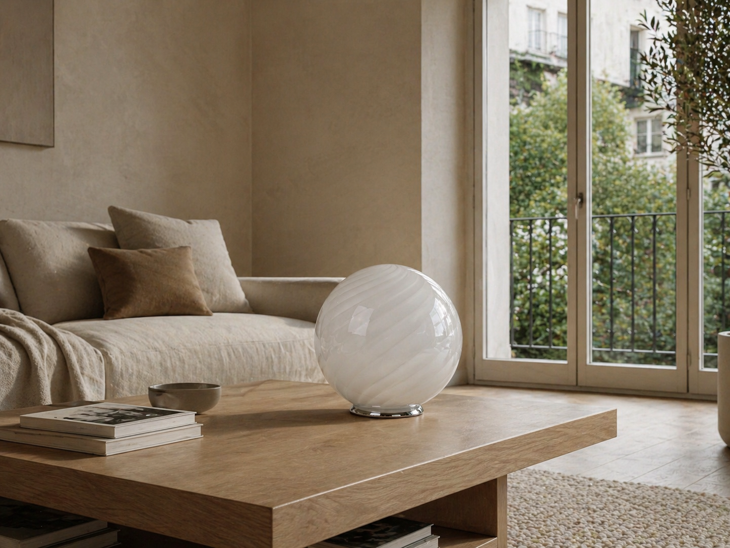 Candy Murano glass sphere table lamp white swirl D40