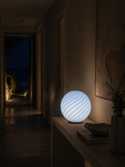Candy Murano glass sphere table lamp soft azure swirl D40