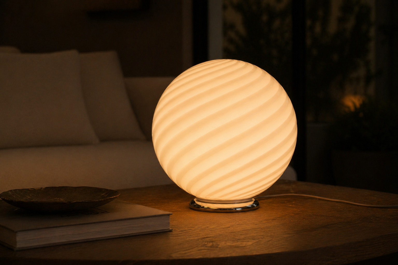 Candy Murano glass sphere table lamp peach swirl D40