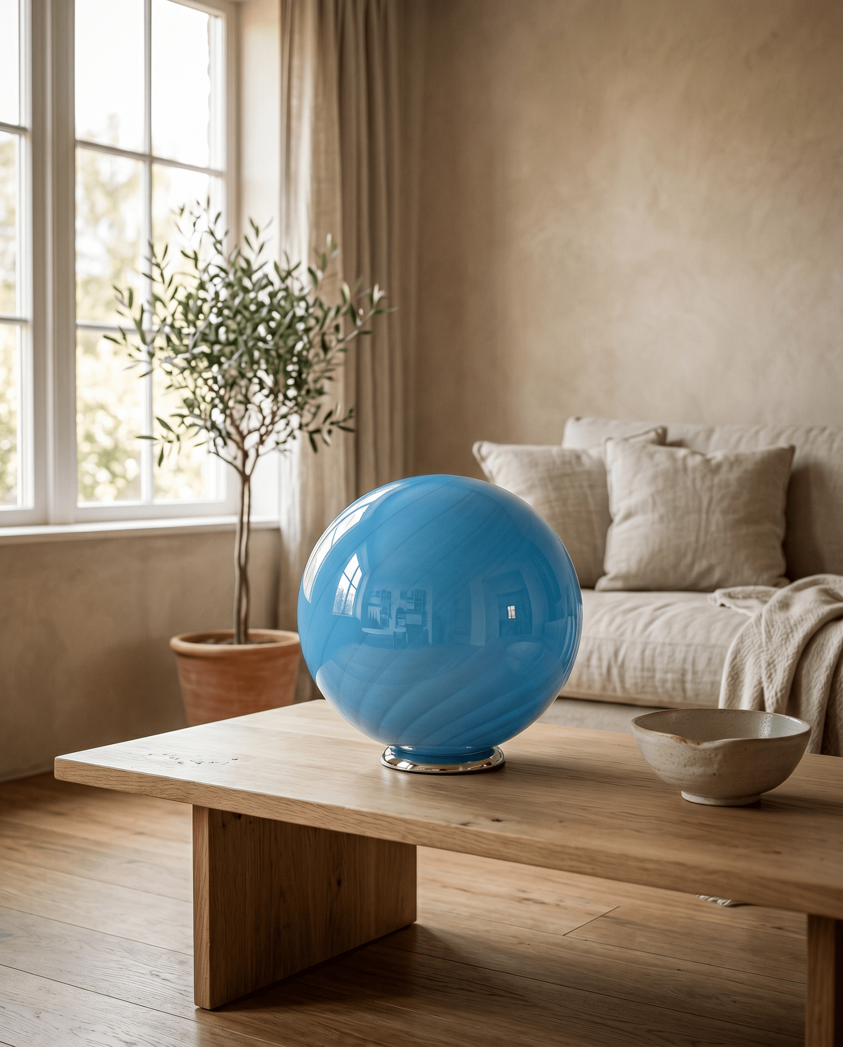 Candy Murano glass sphere table lamp soft azure swirl D40
