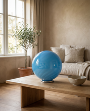 Candy Murano glass sphere table lamp soft azure swirl D40