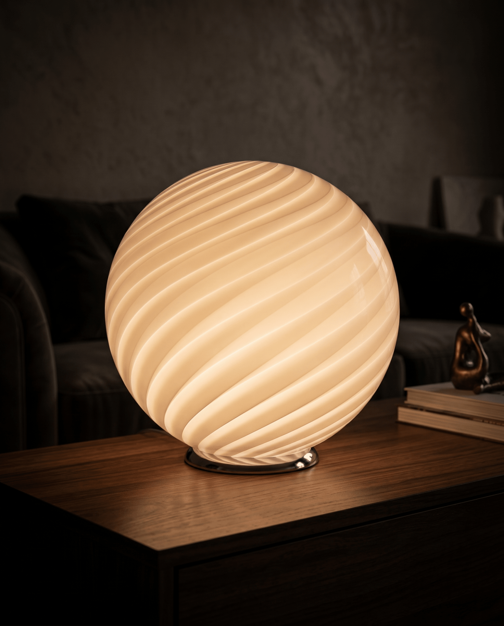 Candy Murano glass sphere table lamp peach swirl D40