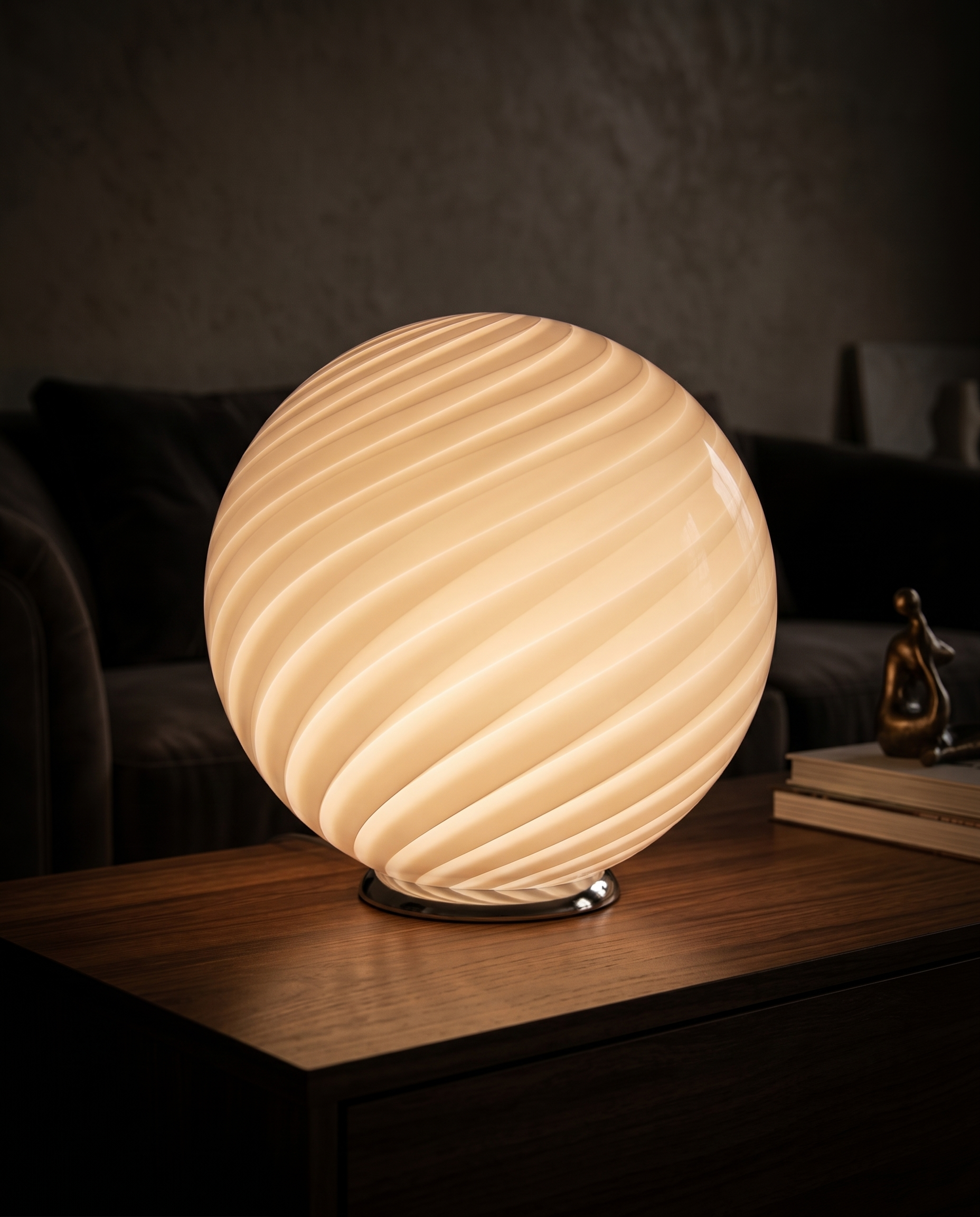 Candy Murano glass sphere table lamp peach swirl D40