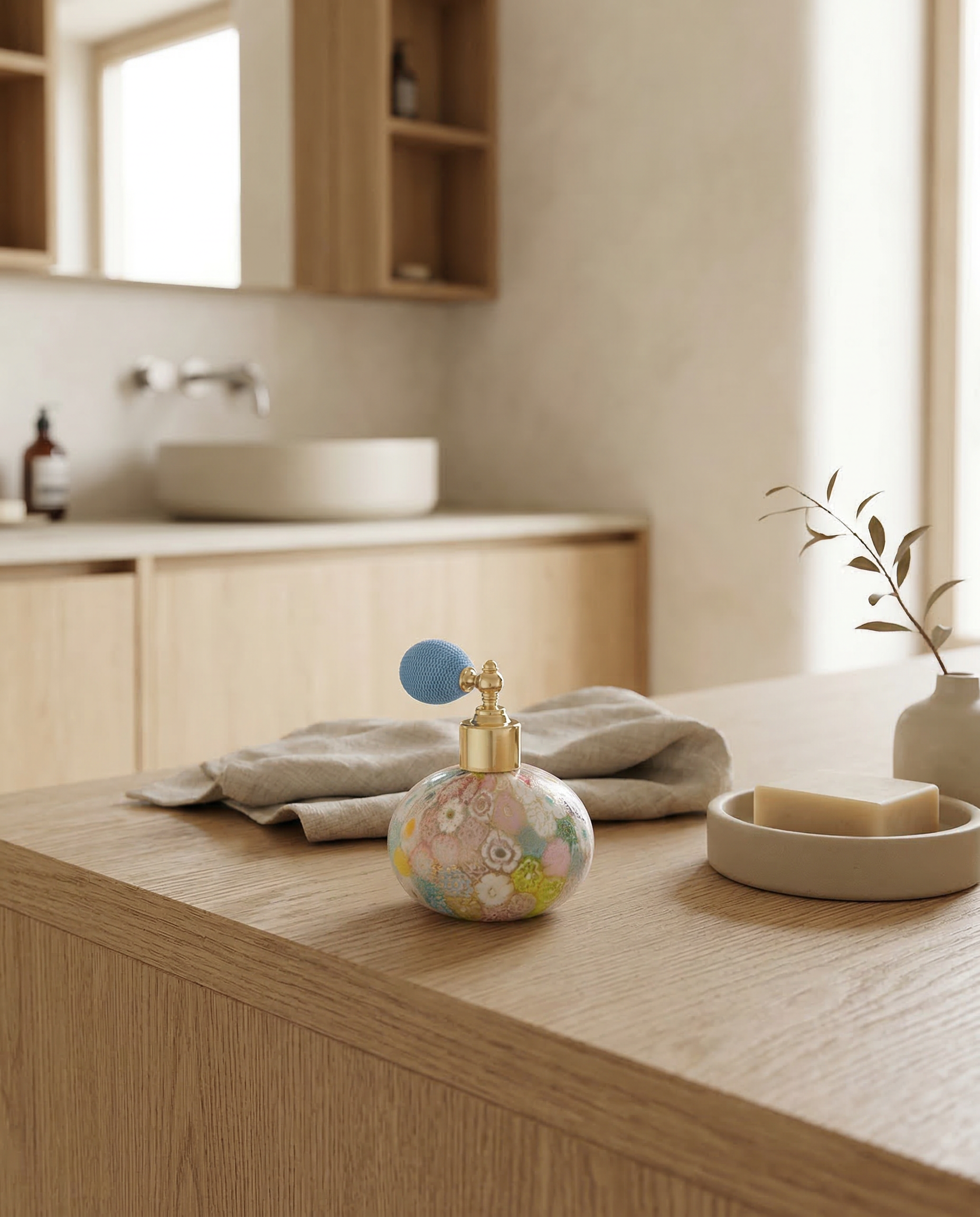 Laguna Fiorita – Atomizzatore di profumo in vetro di Murano con Murrina floreale primaverile e foglia d'oro 24k