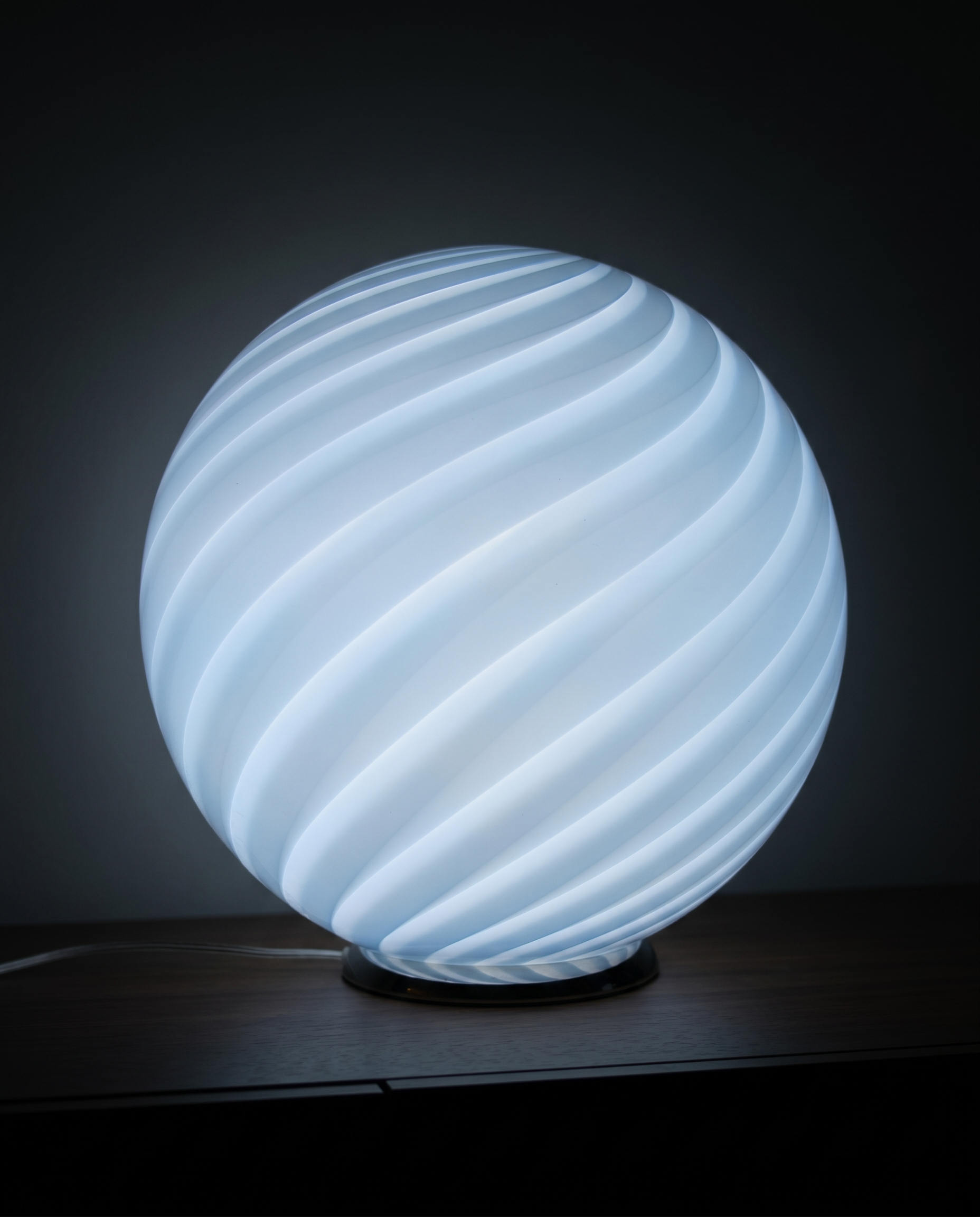 Candy Murano glass sphere table lamp soft azure swirl D40