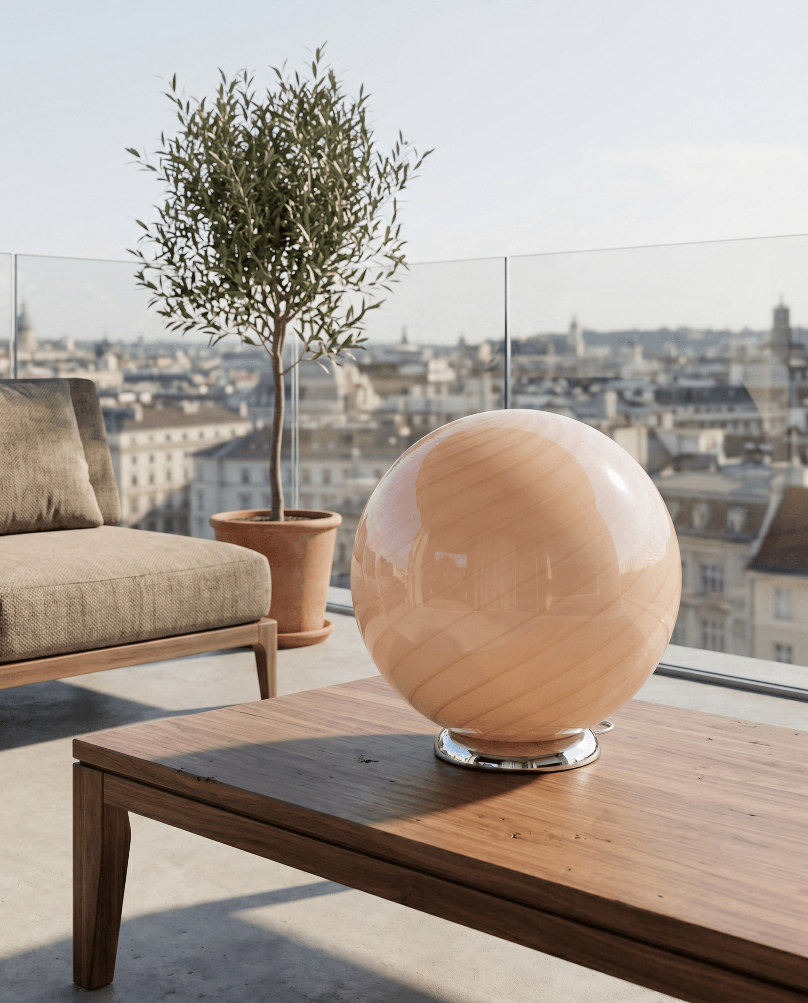 Candy Murano glass sphere table lamp peach swirl D40