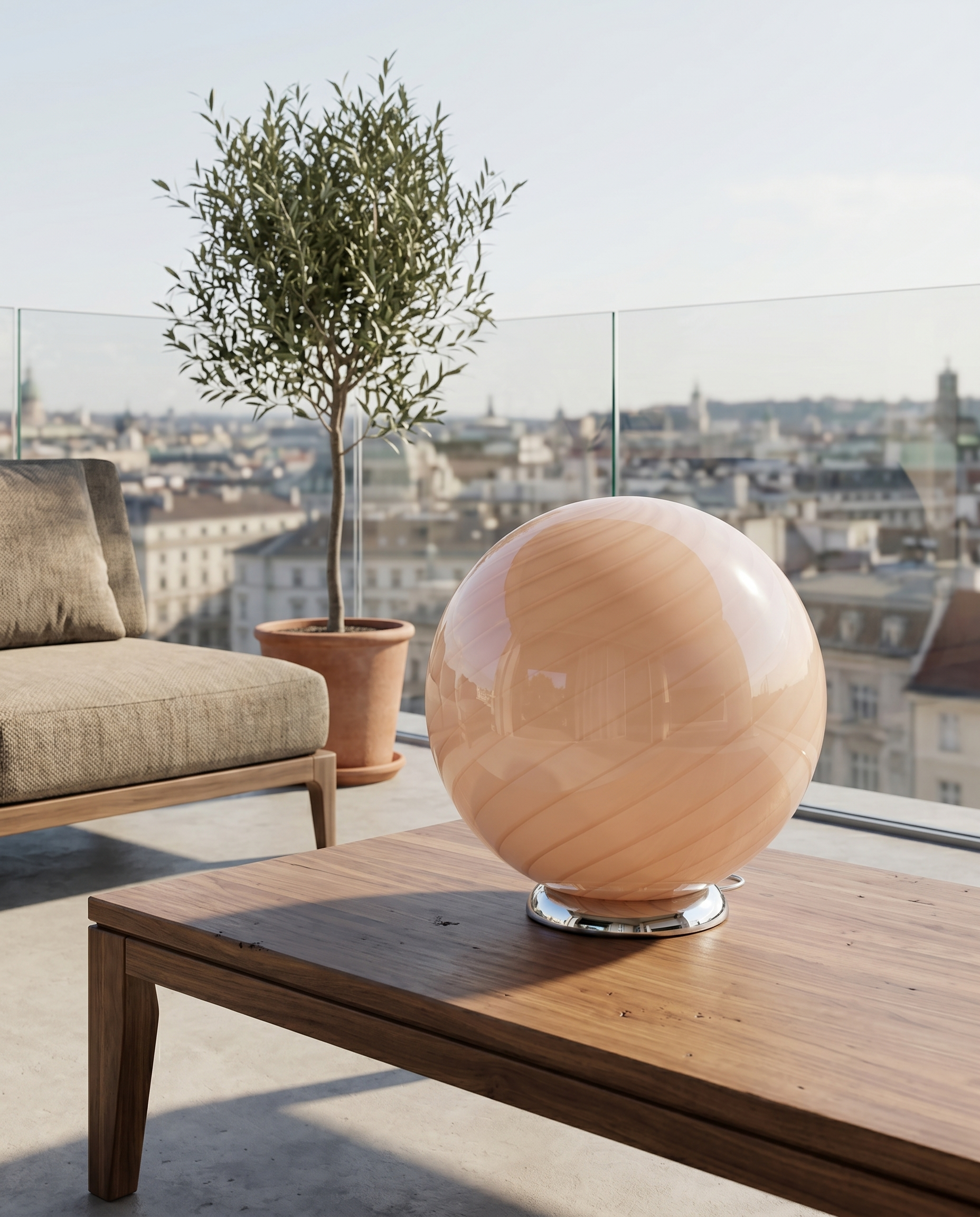 Candy Murano glass sphere table lamp peach swirl D40