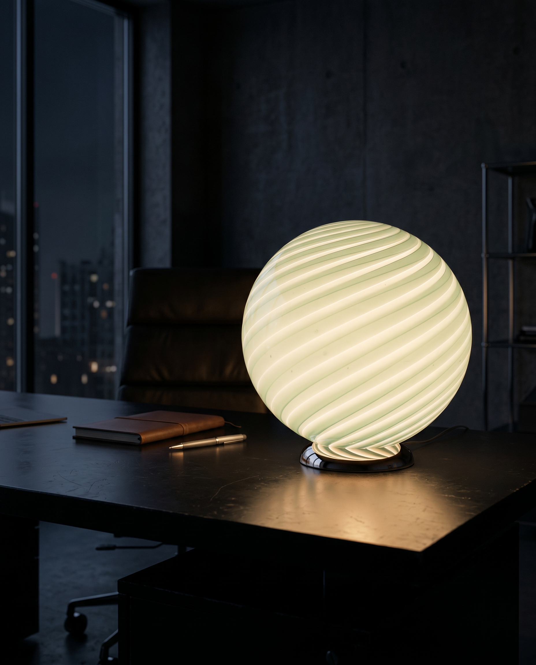 Candy Murano glass sphere table lamp soft sage swirl D40