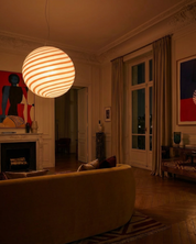 Lampada a sospensione a sfera Candy in vetro di Murano con vortice rosso e bianco D40