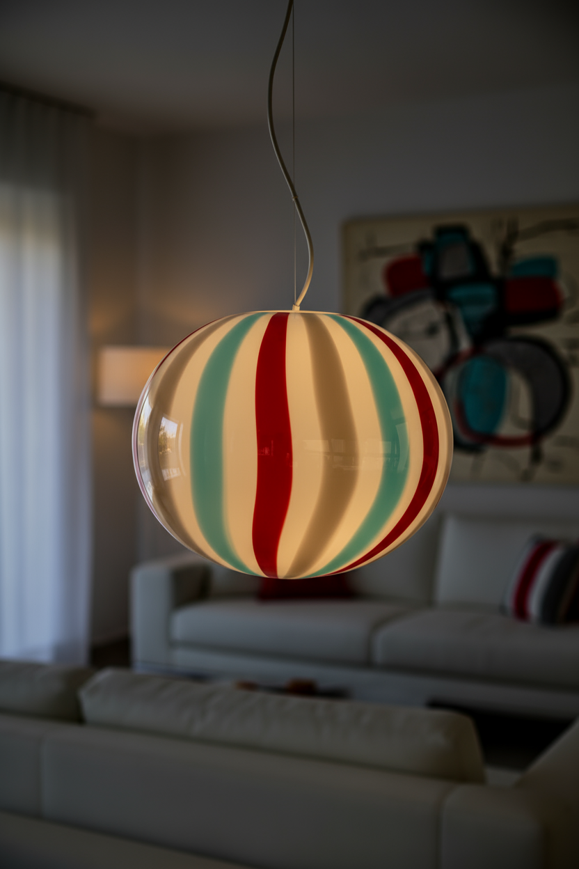 Lampada a sospensione Candy ovale in vetro di Murano "Riviera", Bordeaux, Grigio e Acquamarina D40