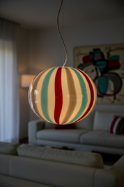 Lampada a sospensione Candy ovale in vetro di Murano "Riviera", Bordeaux, Grigio e Acquamarina D40