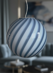 Candy Murano glass sphere pendant lamp blueberry blue swirl D40