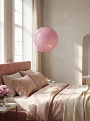 Lampada a sospensione Candy a sfera in vetro di Murano Candy rosa a spirale D40