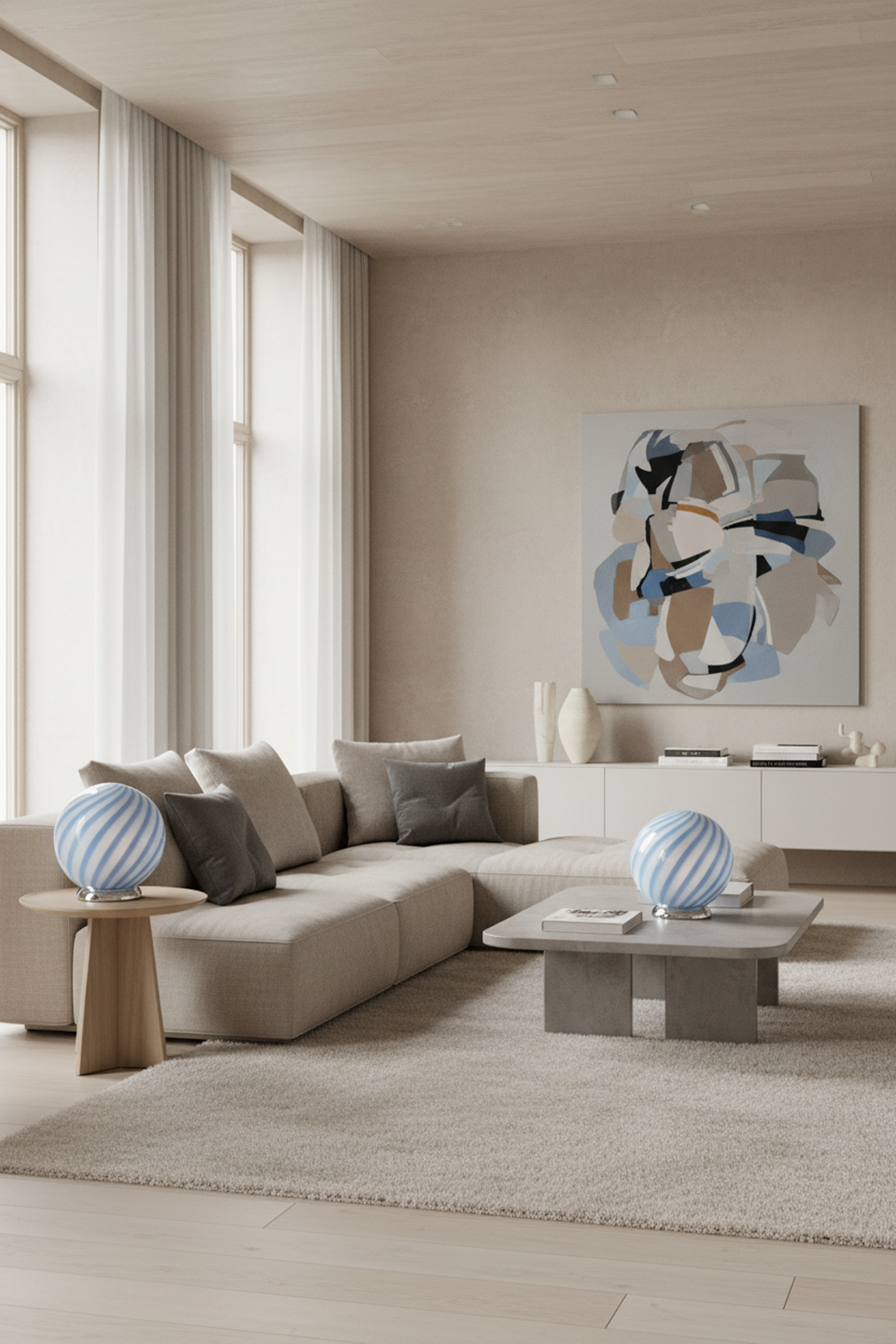 Candy Murano glass sphere table lamp light blue swirl D20