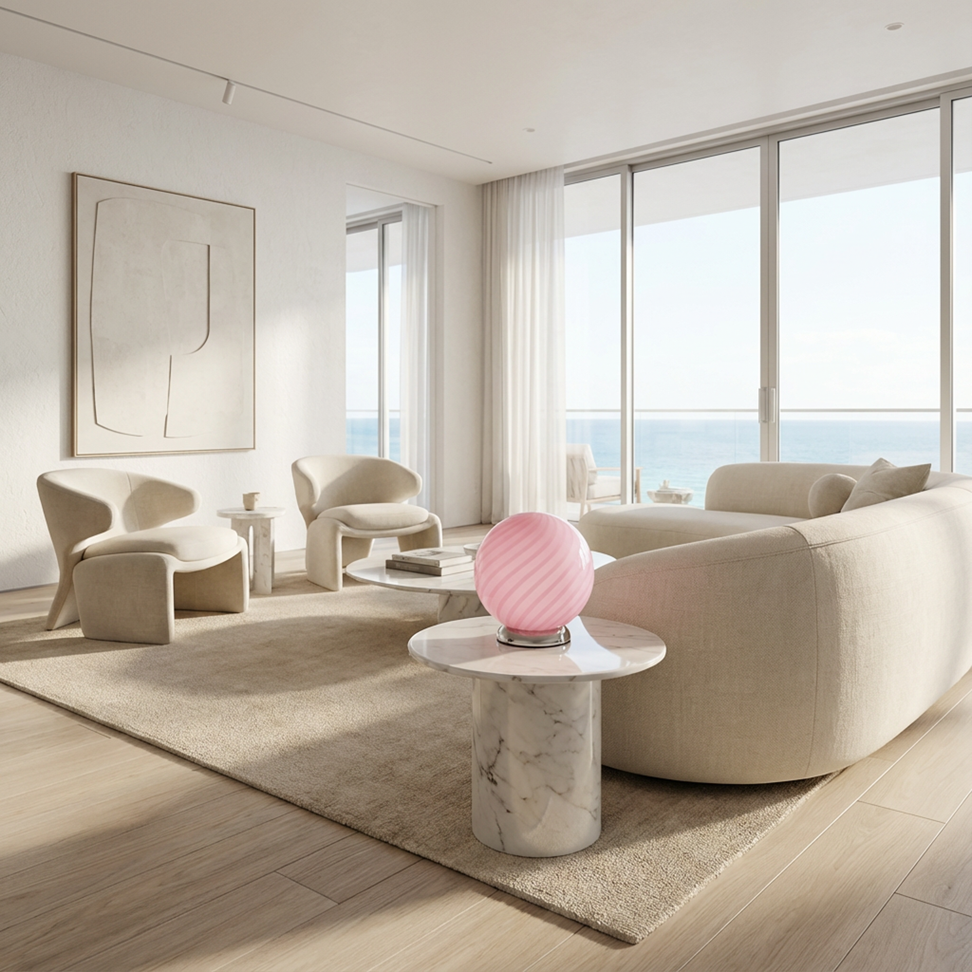 Lampada da tavolo Candy a sfera in vetro di Murano rosa a spirale D20