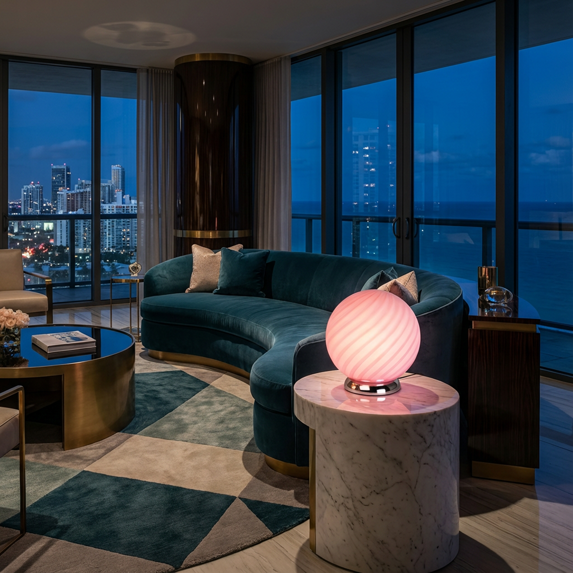 Lampada da tavolo Candy a sfera in vetro di Murano rosa a spirale D20