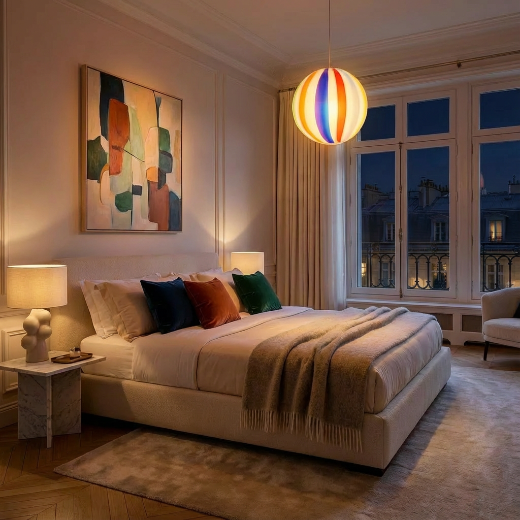 Lampada a sospensione Candy a sfera in vetro di Murano arlecchino dritto D30