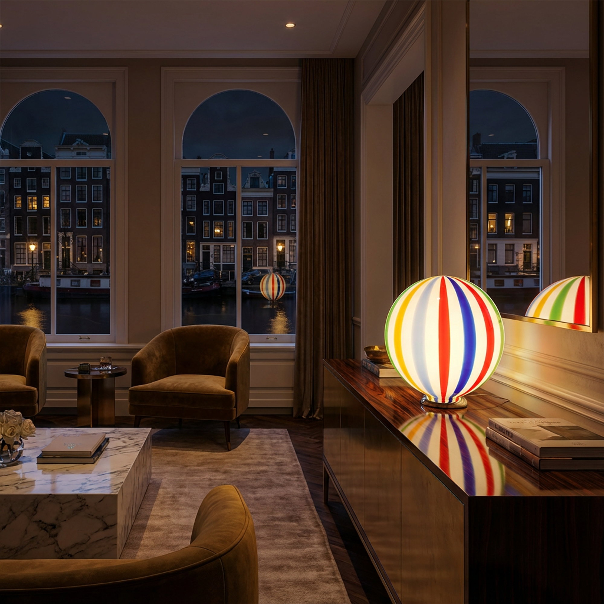 Candy Murano glass sphere table lamp "Arlecchino" straight D30