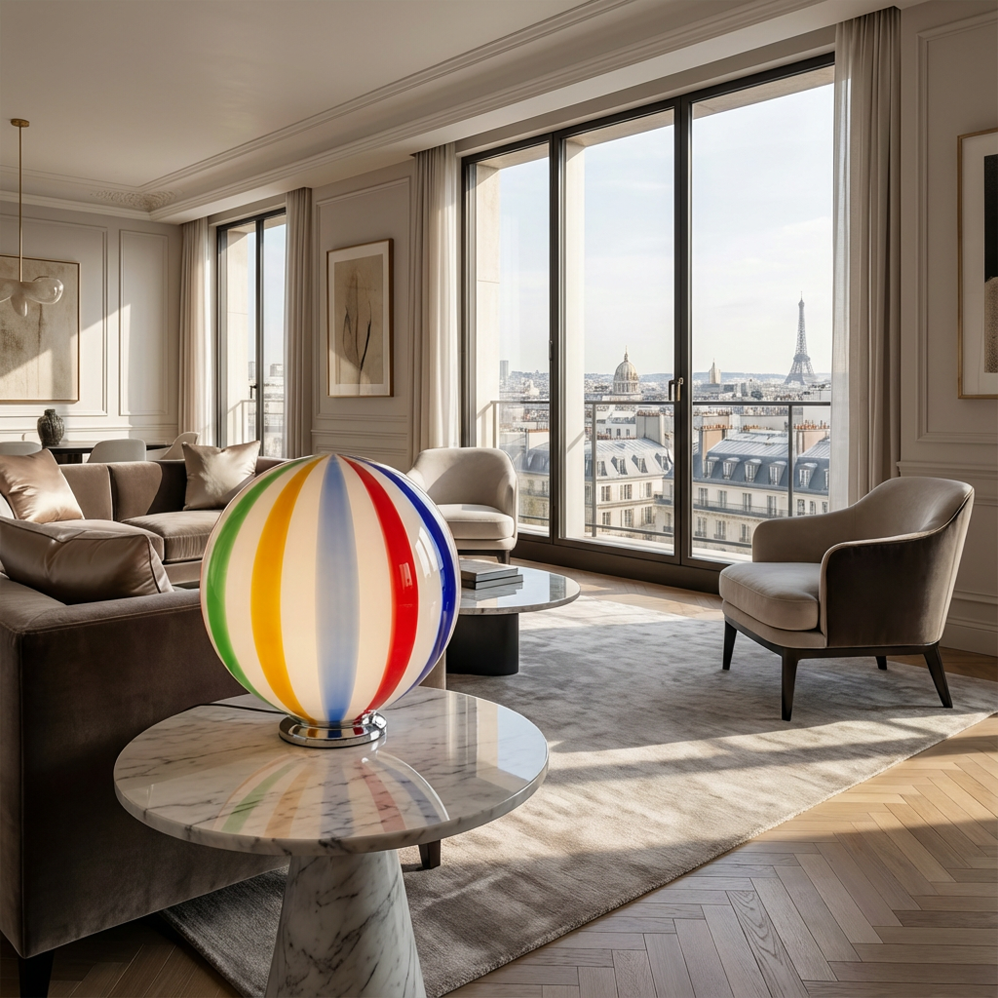 Candy Murano glass sphere table lamp "Arlecchino" straight D30