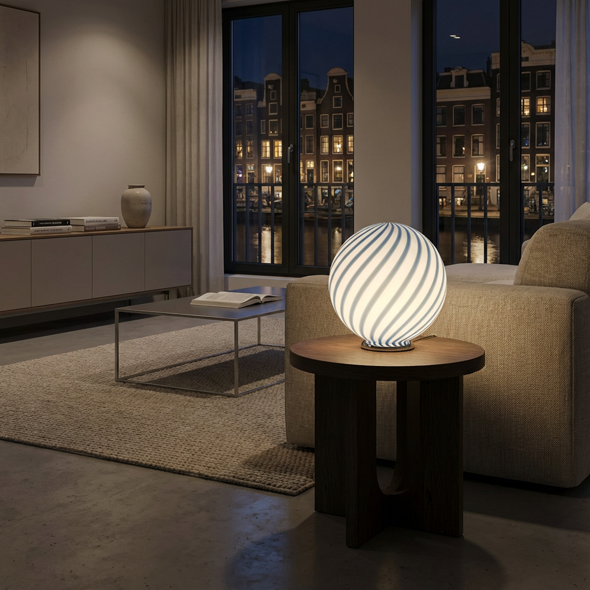 Candy Murano glass sphere table lamp blueberry blue swirl D30