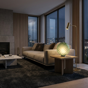 Lampada da tavolo Candy a sfera in vetro di Murano verde salvia a spirale D30