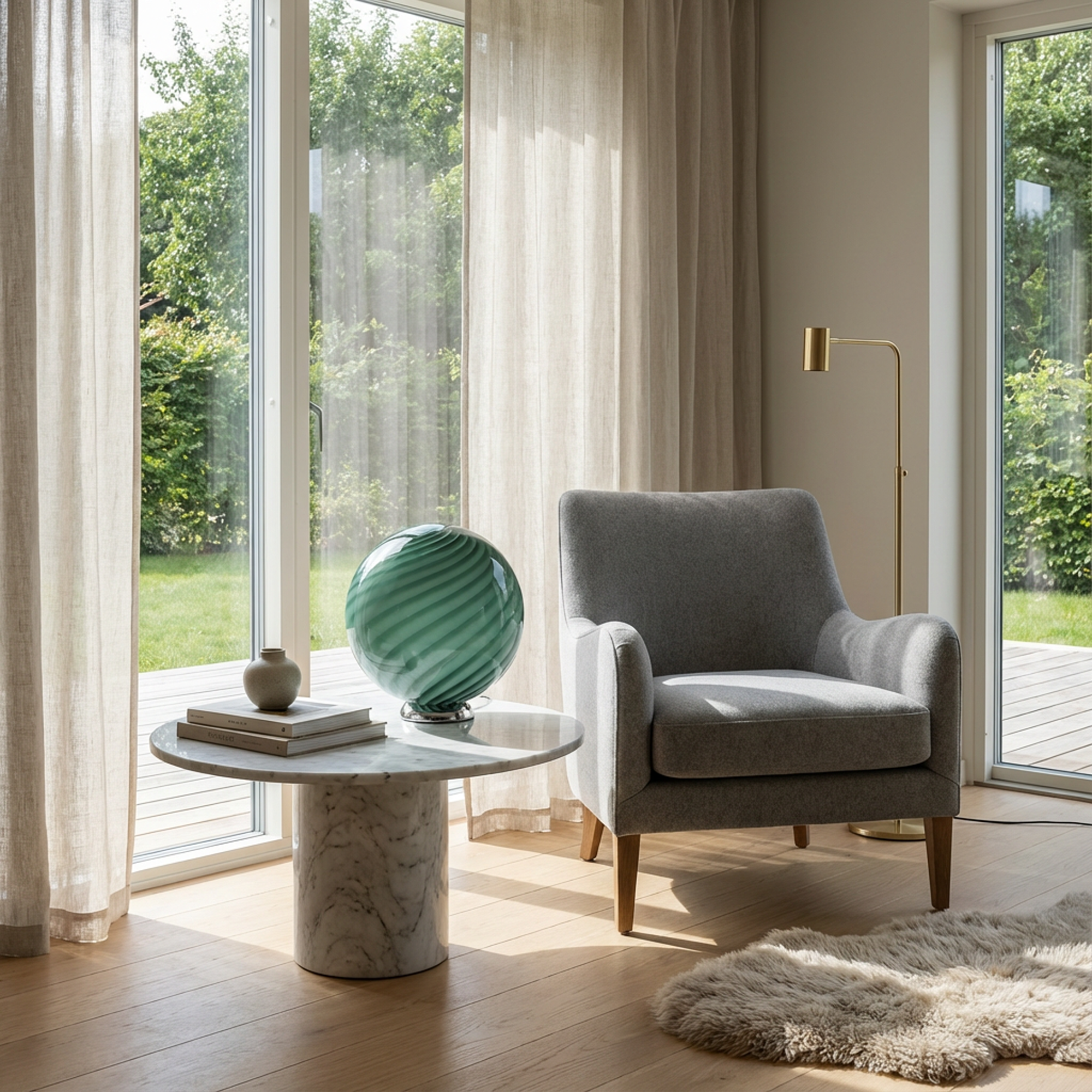 Lampada da tavolo Candy a sfera in vetro di Murano verde salvia a spirale D30