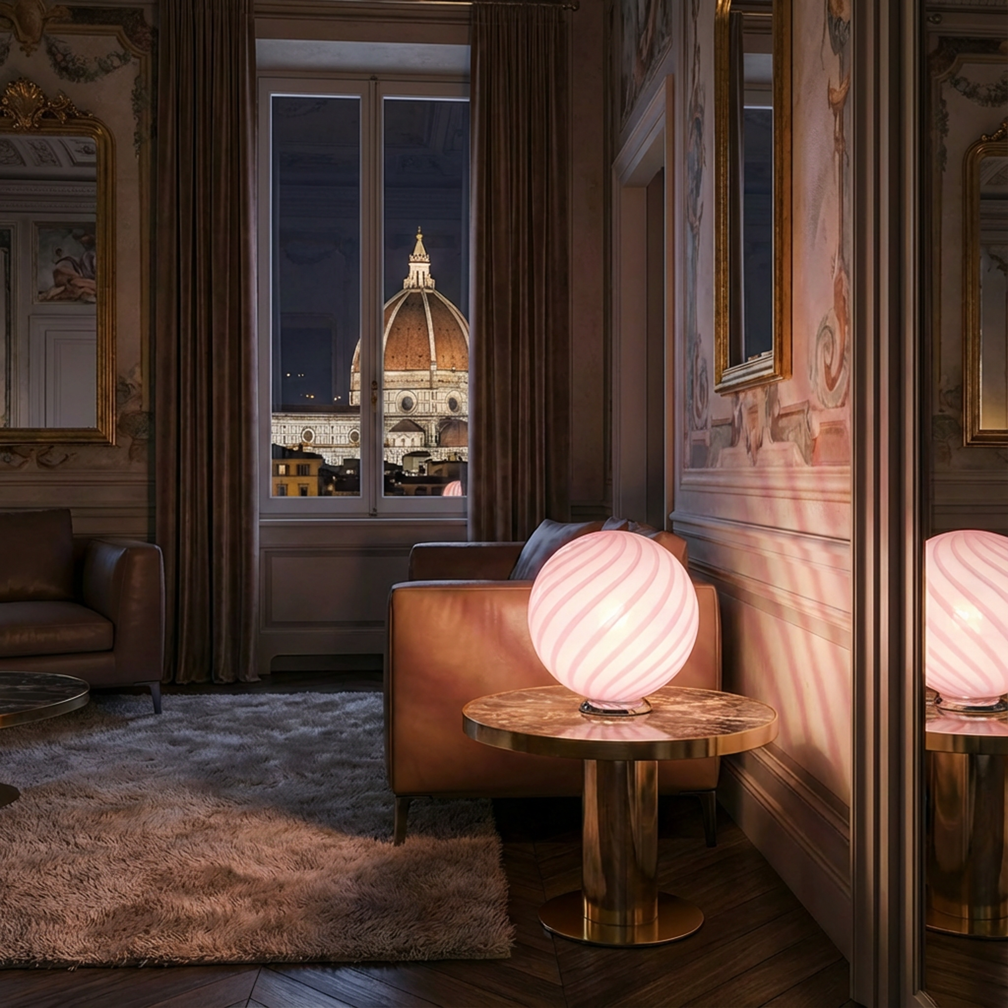 Lampada da tavolo Candy a sfera in vetro di Murano rosa marshmallow D30