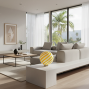 Lampada da tavolo Candy a sfera in vetro di Murano bianco e giallo a spirale D30