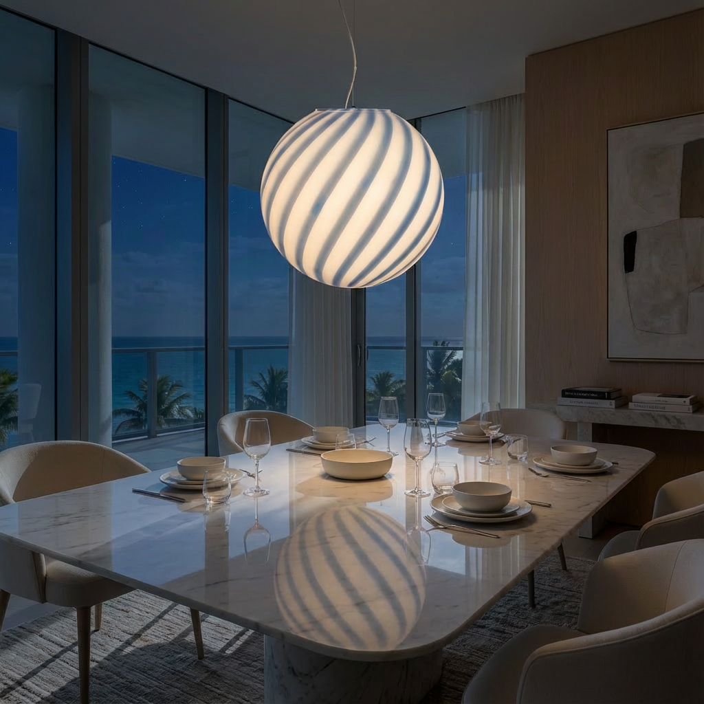 Candy Murano glass sphere pendant lamp blueberry blue swirl D40