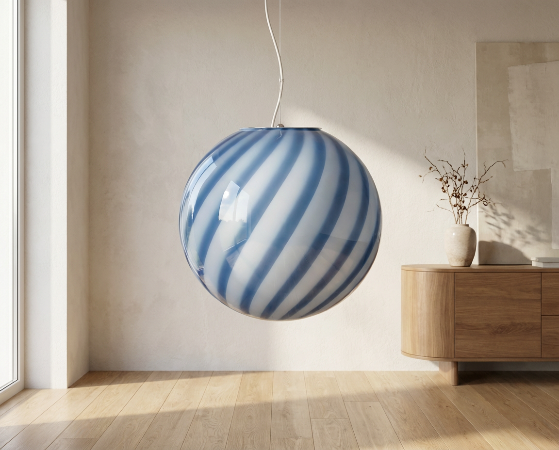 Candy Murano glass sphere pendant lamp blueberry blue swirl D40