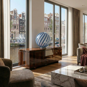 Candy Murano glass sphere table lamp blueberry blue swirl D40