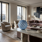 Candy Murano glass sphere table lamp blueberry blue swirl D40