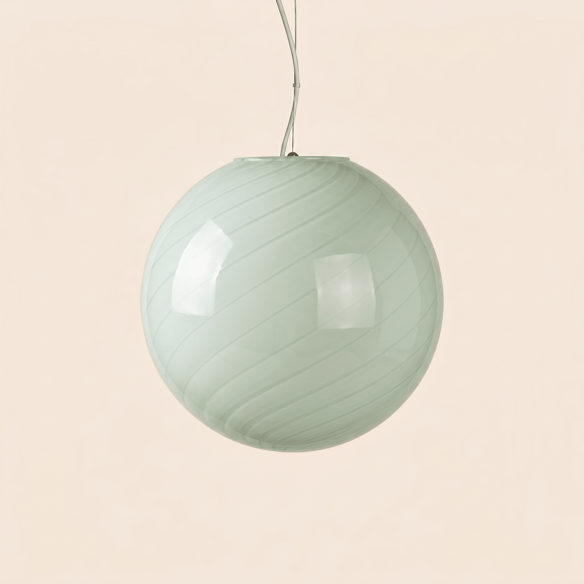 Candy Murano glass sphere pendant lamp soft sage swirl D40