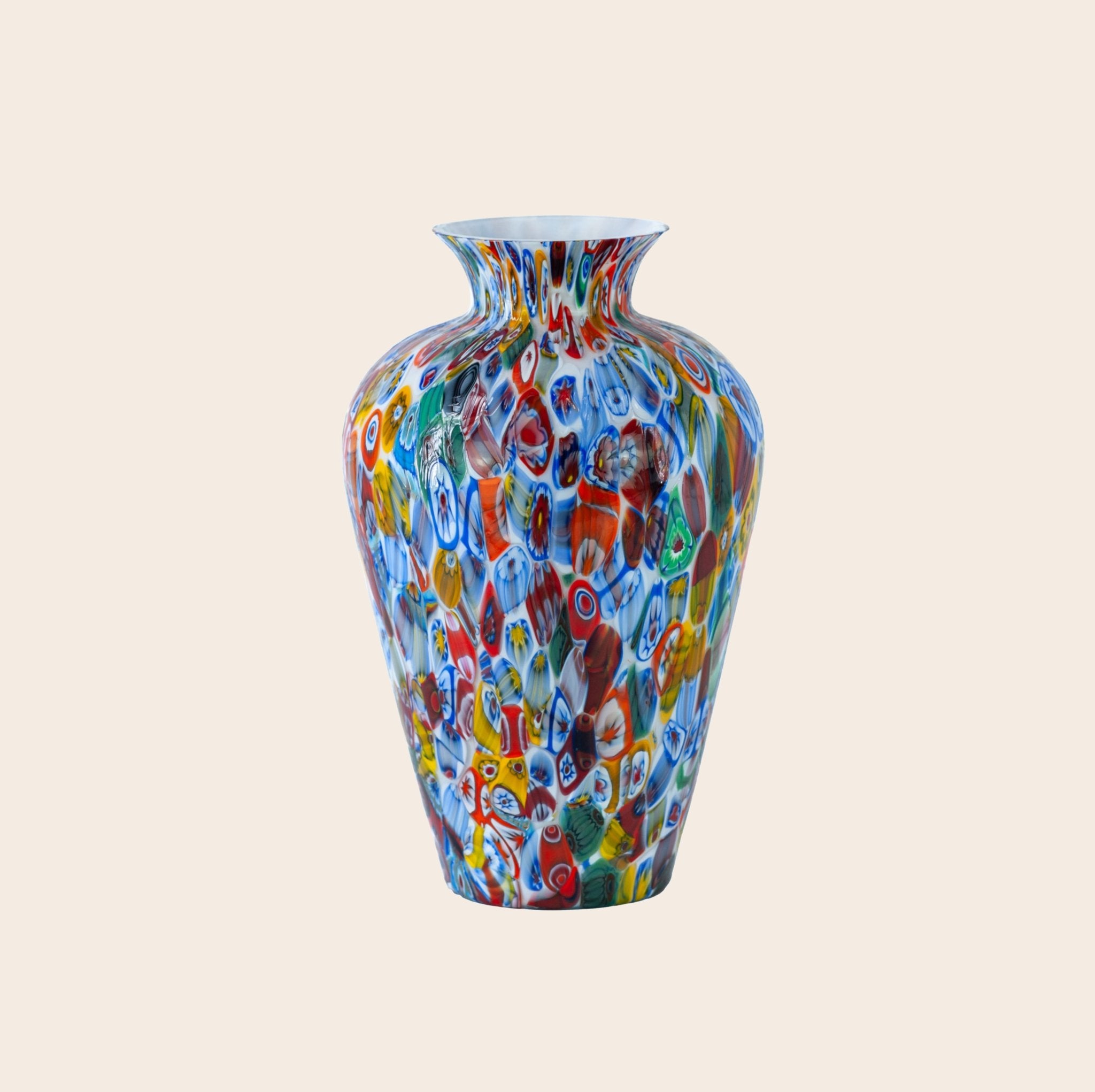 Murano Glass Amphora Vase with Murrine Millefiori, 37 cm