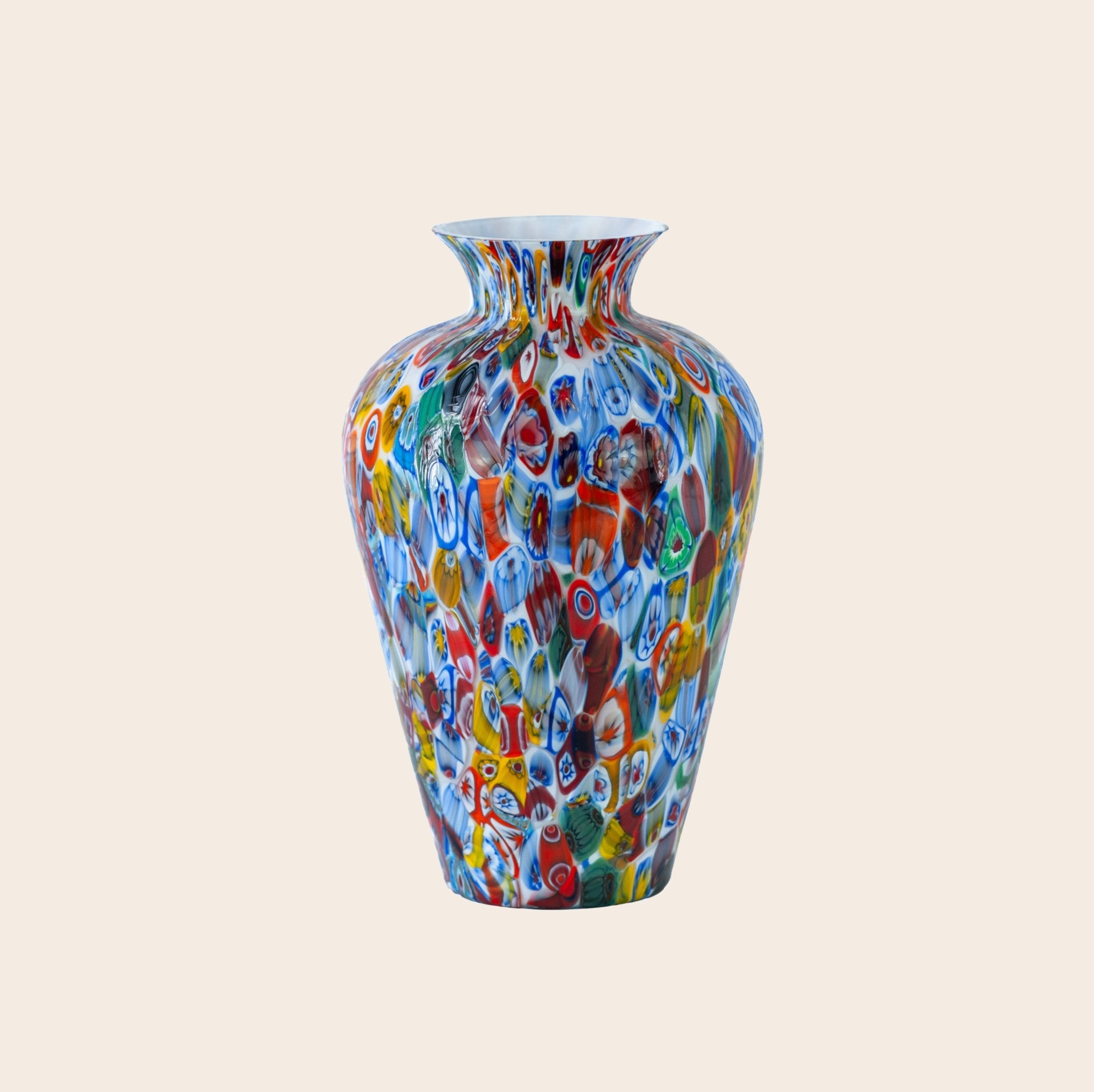 Murano Glass Amphora Vase with Murrine Millefiori, 37 cm