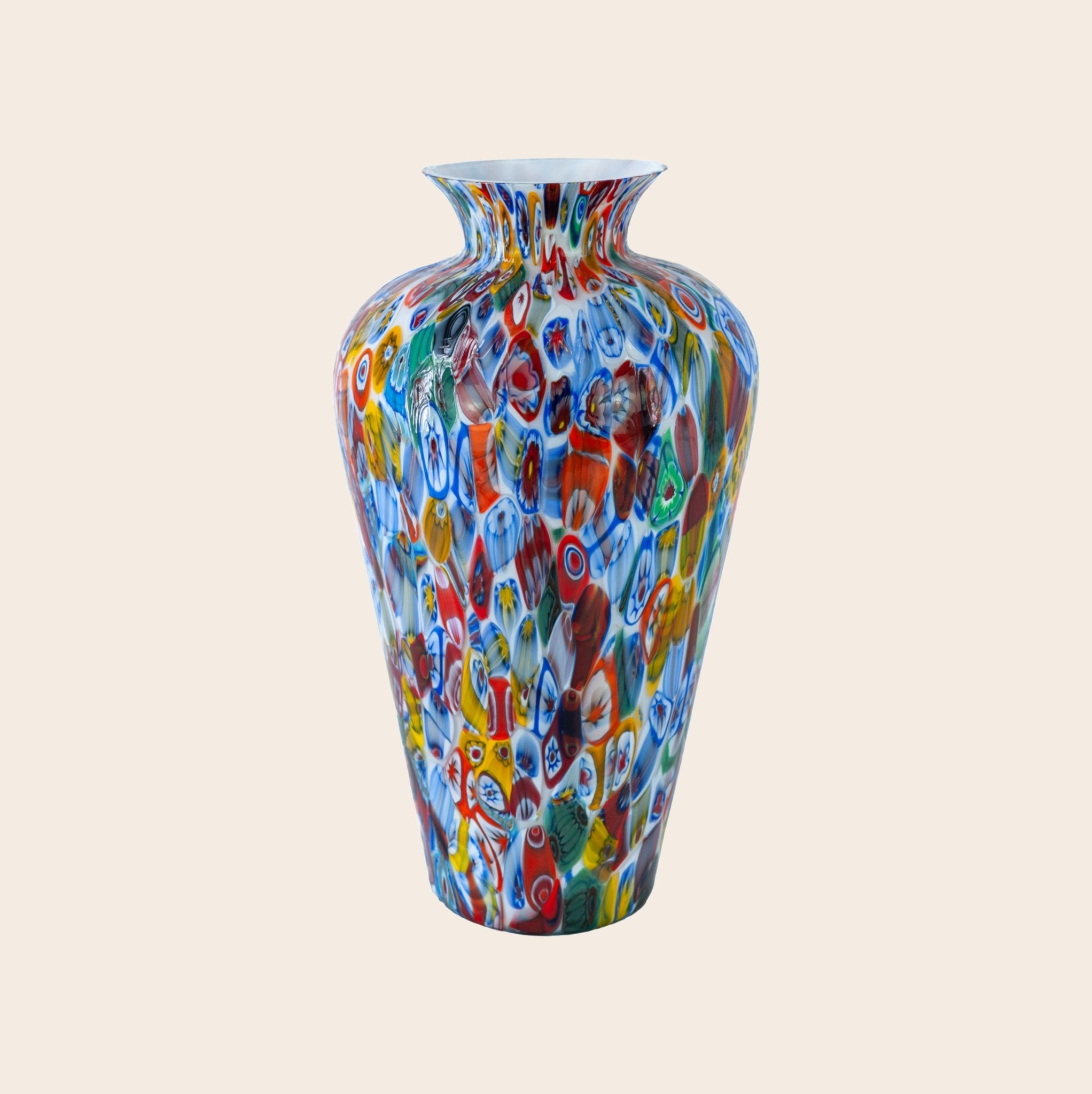 Murano Glass Amphora Vase with Murrine Millefiori, 48 cm