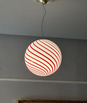 Candy Murano glass sphere pendant lamp Wild Cherry white swirl D40
