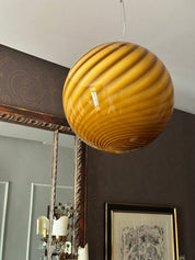 Candy Murano glass sphere pendant lamp honey yellow swirl D40
