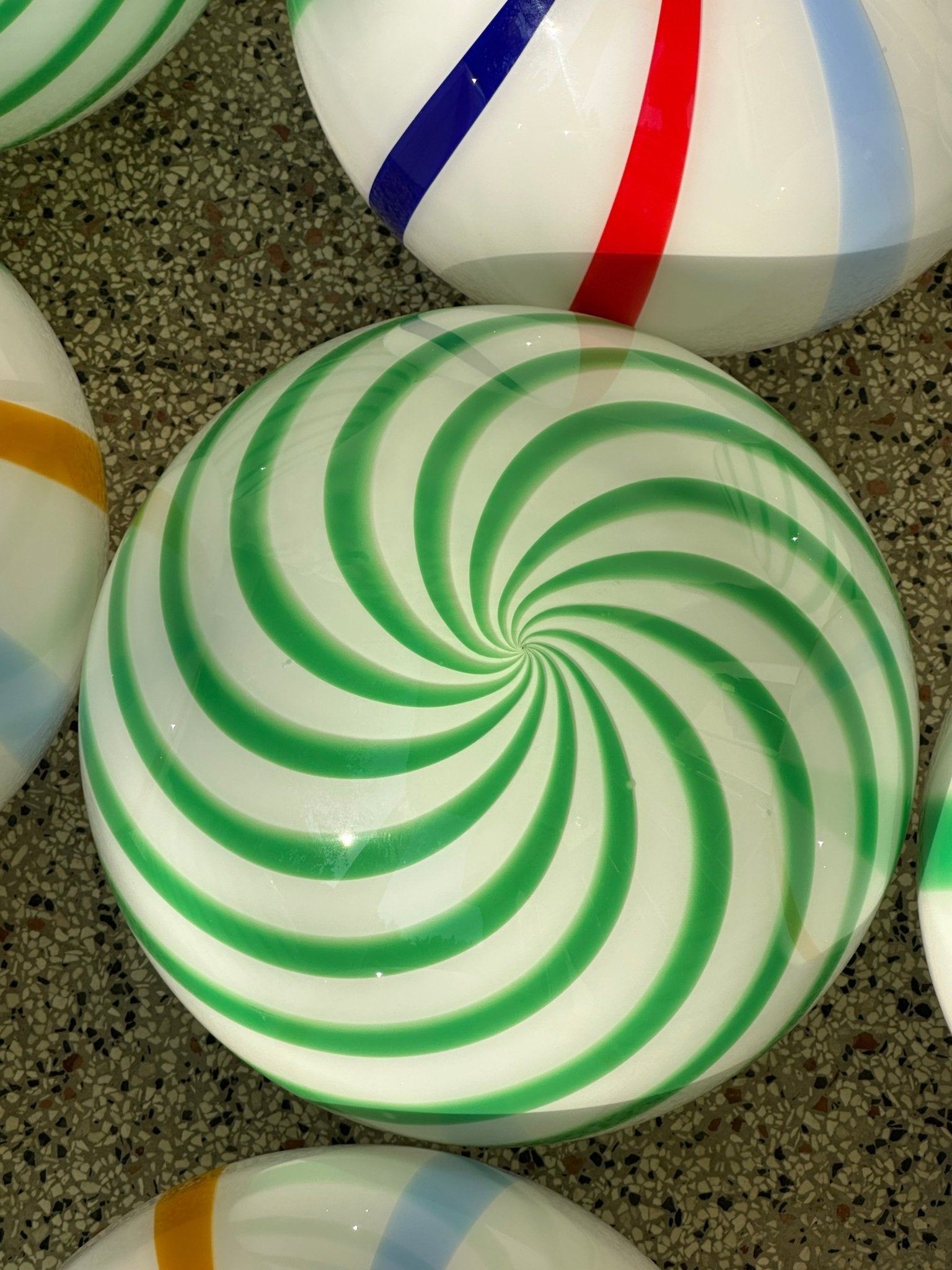 Candy Murano glass sphere pendant lamp green mint swirl D40