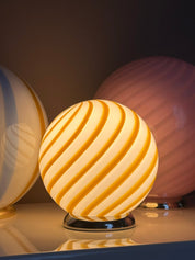 Candy Murano glass sphere table lamp white and yellow swirl D20