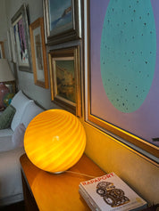 Candy Murano glass sphere table lamp honey yellow swirl D30
