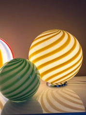 Candy Murano glass sphere table lamp white and yellow swirl D30