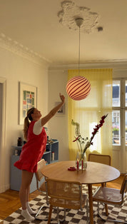 Candy Murano glass sphere pendant lamp Wild Cherry white swirl D40