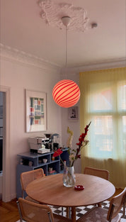 Candy Murano glass sphere pendant lamp Wild Cherry white swirl D40
