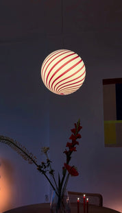 Candy Murano glass sphere pendant lamp Wild Cherry white swirl D40