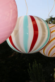 Lampada a sospensione Candy ovale in vetro di Murano "Riviera", Bordeaux, Grigio e Acquamarina D40