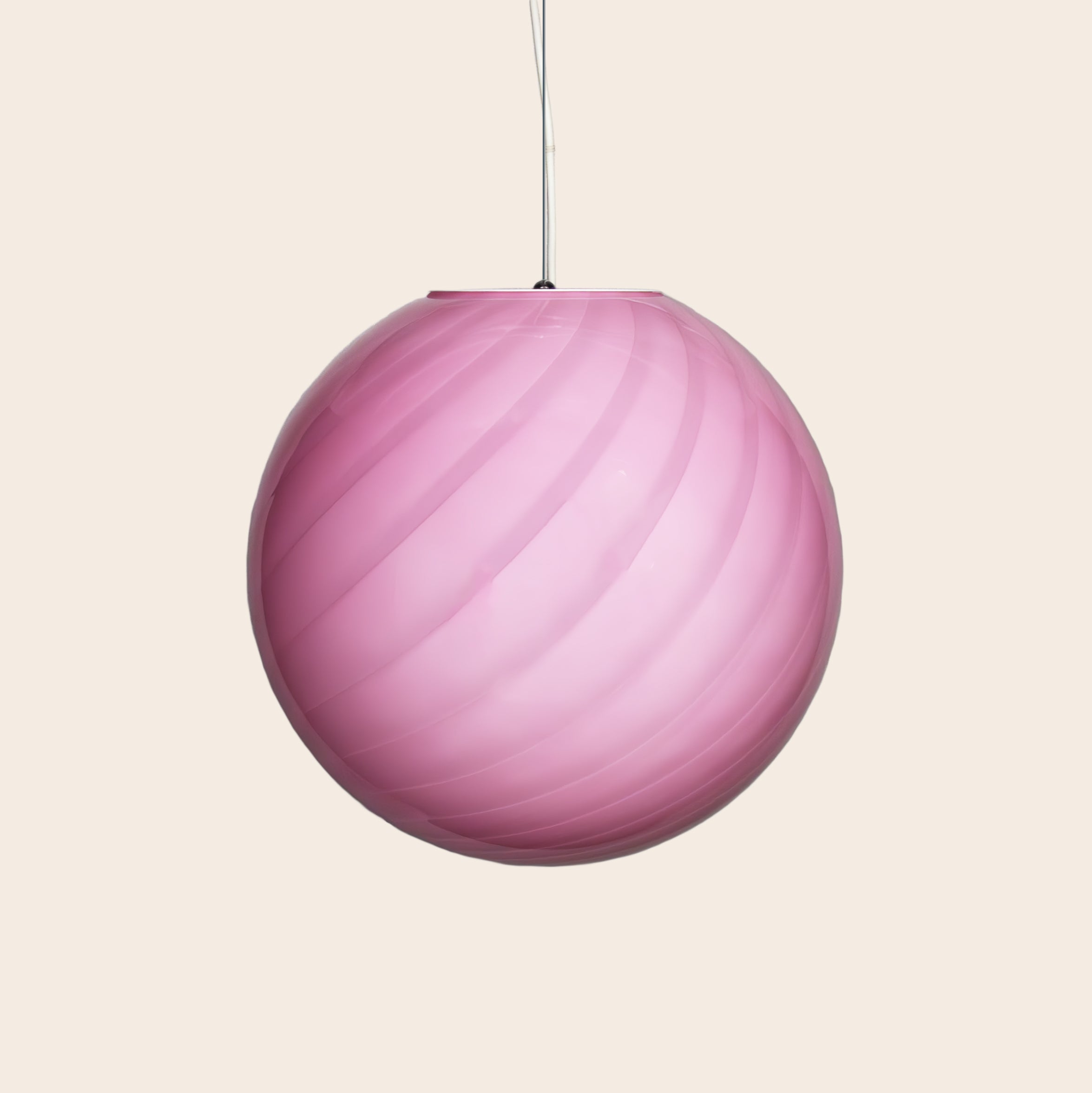 Lampada a sospensione Candy a sfera in vetro di Murano Candy rosa a spirale D40
