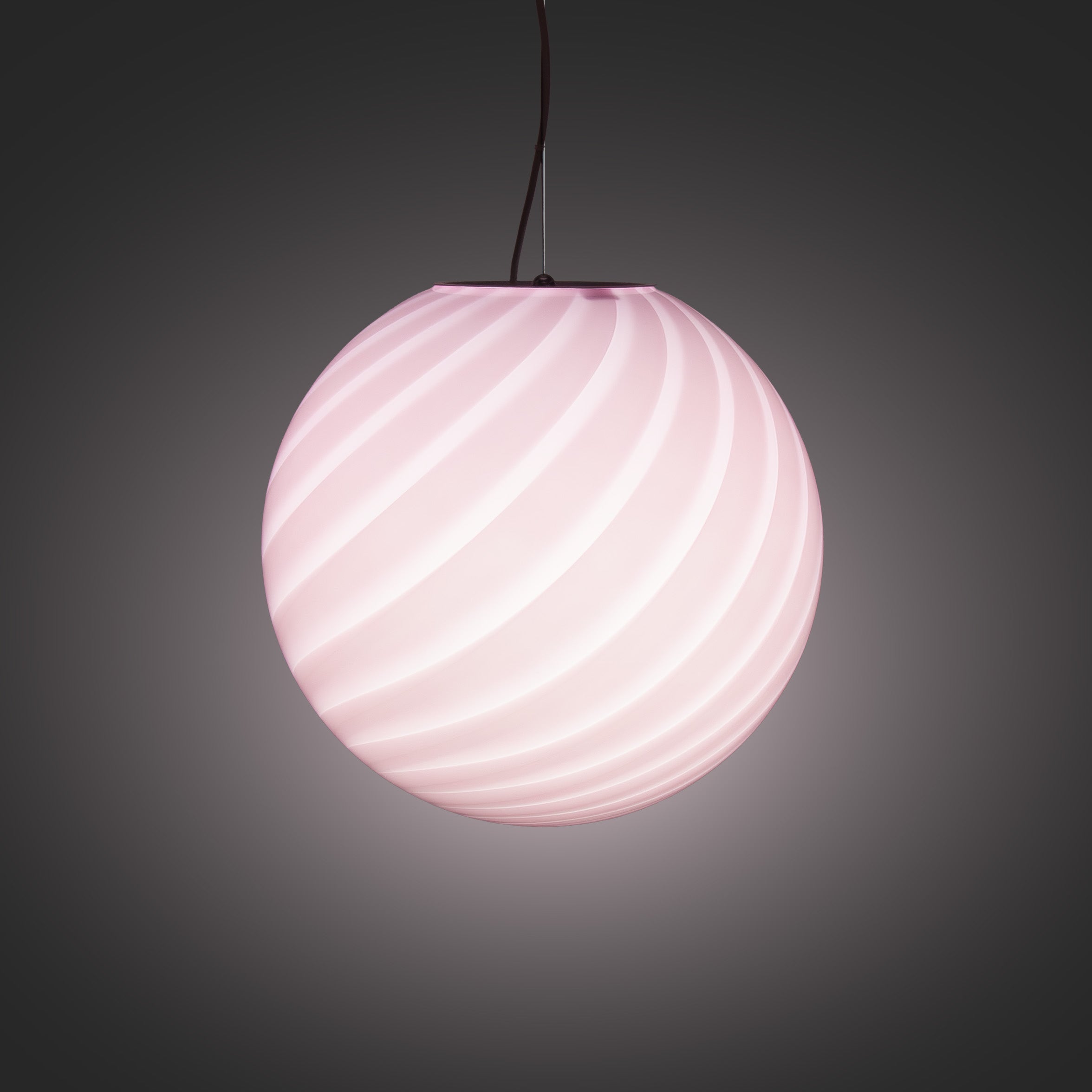 Lampada a sospensione Candy a sfera in vetro di Murano Candy rosa a spirale D40